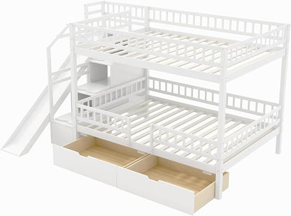 Full Over Full Bunk Bed with Slide and Staircase