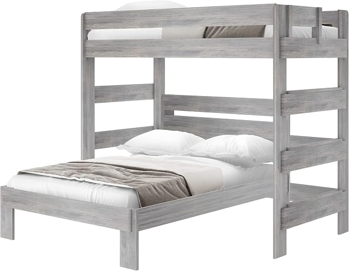 Plank+Beam Rustic Twin Over Full L Shape Bunk Bed, Driftwood