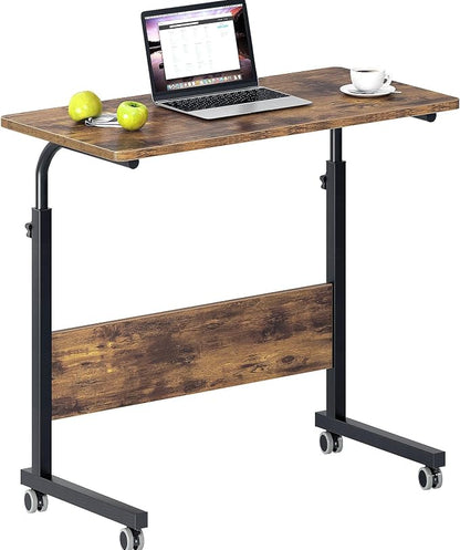 DlandHome Rolling Desk Adjustable Standing Desk, Mobile Side Table 31.4 Inches w/Wheels Adjustable C Table Movable Portable Laptop Computer Stand for Bed Sofa,Retro