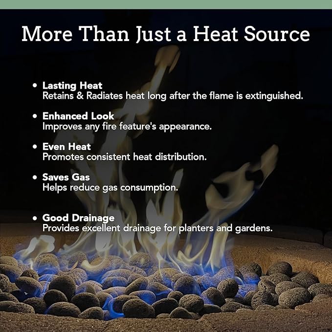 Black Lava Rocks & Fire Glass for Fire Pit - 1/2 to 1 inch 20 lbs - Gas Fireplace Rocks - Decorative Lava Stone Volcanic Rock for Outdoor & Indoor Gas Fireplace