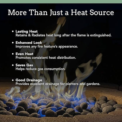 Black Lava Rocks & Fire Glass for Fire Pit - 1/2 to 1 inch 20 lbs - Gas Fireplace Rocks - Decorative Lava Stone Volcanic Rock for Outdoor & Indoor Gas Fireplace