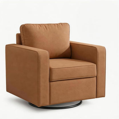 Aoiy & Wifon 33.6" W Swivel Accent Chair, Mid Century Modern Swivel Chair for Living Room, Comfy Small Accent Chair, PU Leather, Amber