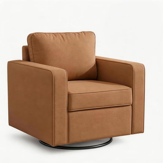 Aoiy & Wifon 33.6" W Swivel Accent Chair, Mid Century Modern Swivel Chair for Living Room, Comfy Small Accent Chair, PU Leather, Amber