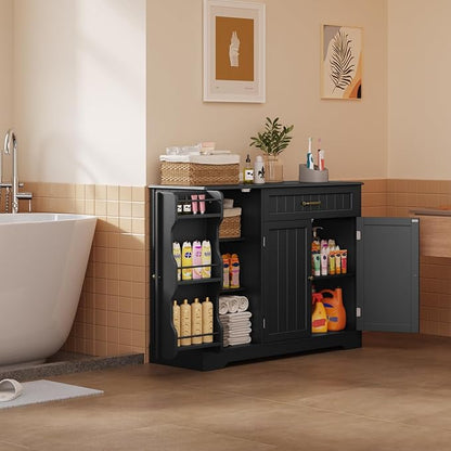 Gizoon Kitchen Sideboard Buffet Cabinet with Storage Small Coffee Bar Cabinet with Drawer, Kitchen Pantry Storage Cabinet with Door and Shelves for Bathroom and Living Room, Black, Painted