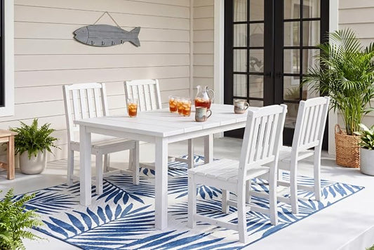 Perli™ 5-Piece Outdoor Dining Set, All-Weather HDPE Patio Furniture with 4 Armless Chairs and Rectangular Table, UV-Resistant 4-Person Set for Deck, Backyard, White