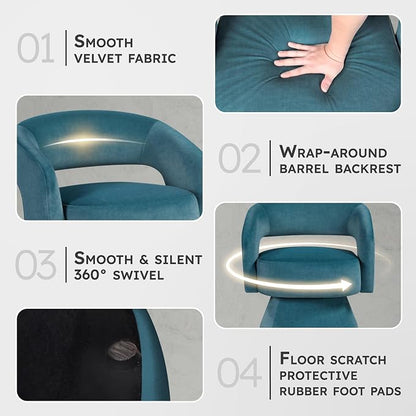 Lexicon 360 Degree Swivel Accent Chair, Modern Comfy Velvet Round Barrel Chair, Open Back, Plush Foam Cushions, Metal Swivel Base for Living Room/Bedroom/Office/Small Spaces, Dark Teal