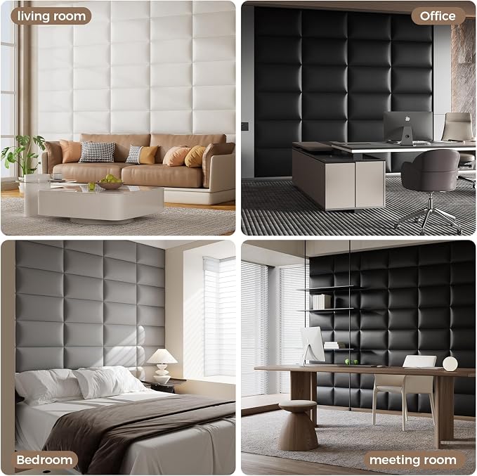 Gray Stick-On Wall Mounted Headboard - 6-Piece Modular Padded Bed Backboard for Queen and King Size Beds, 24 x 12 Inches Each, Easy-to-Install Sound-Proofing Upholstered Bed Headboard