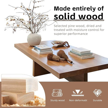Solid Wood Coffee Table,Rustic Square Centre Table,Farmhouse Living Room Table,2”Thick Tabletop for Living Room,Office
