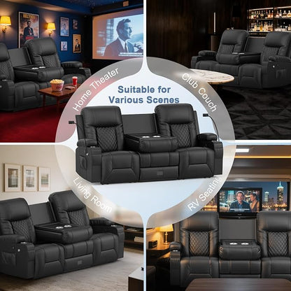 Loveseat Recliner Sofa with Flip Backrest Design, 3 Seat Reclining Couch with Drawer, Pocket, USB Ports & Phone Holders, Wall Hugger RV Sofa Recliner Couch for Home Theater Seating