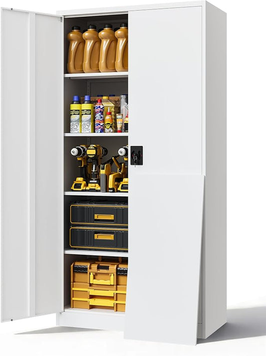 Metal Storage Cabinet with Lock,Lockable Garage Cabinet with 2 Doors and 5 Adjustable Shelves,Tall Steel Cabinets for Garage,Workshop,Gym,School
