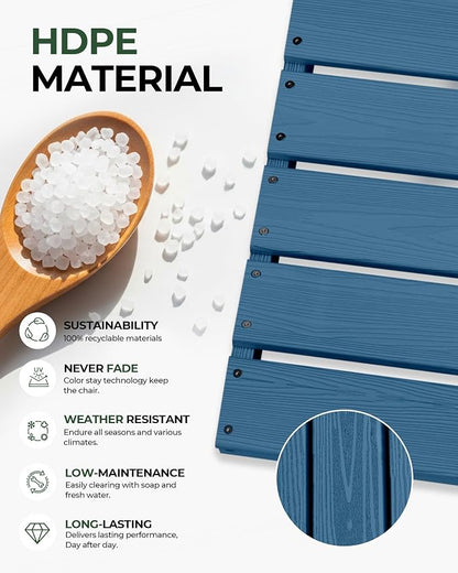 Outdoor Patio Dining, All-Weather HDPE Chair Fade-Resistant, and Low Maintenance for Backyard, Garden, or Patio, Navy Blue