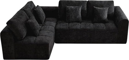 110''Modular Sectional Couches for Living Room, Cloud Boneless Compressed Sofa Left Facing Chaise, Oversized L Shaped 4 Seater Memory Foam Sofa, No Assembly, Chenille Black