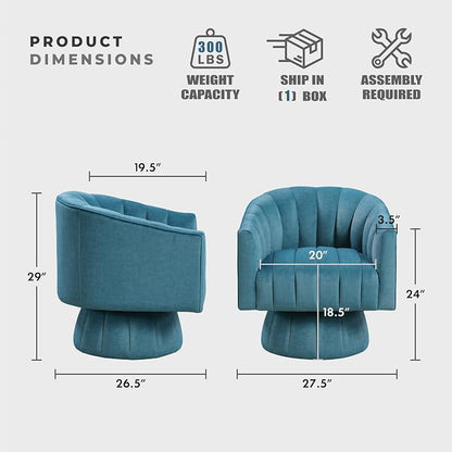 Lexicon Modern Swivel Accent Chair, Velvet Fabric Upholstered Swivel Lounge Chair with Rounded Base and Channel Stitching for Living Room/Bedroom/Office, Easy Assembly, Dark Teal