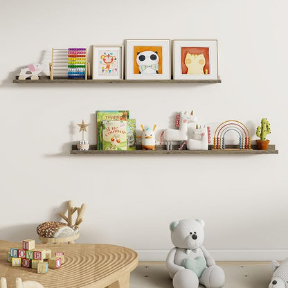 Dreamland Picture Ledge Shelf for Wall, Floating Shelves Set of 2,55 inch Long Floating Shelves with Lip for Living Room,Bedroom,Bathroom,Kitchen,Grey