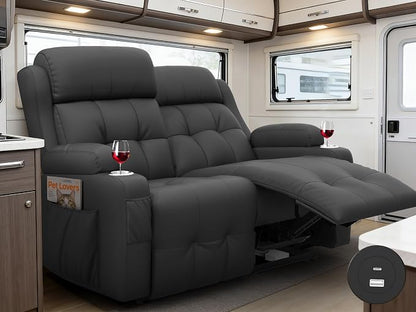 Reclining Loveseat with Pebble Texture Fabric, Loveseat Recliner with USB/Type C Ports, Storage & Cup Holders, RV Wall Hugger Recliner Sofa for Living Room & Home Theater & RV