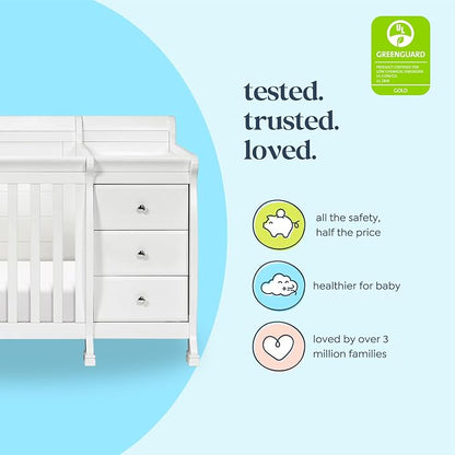DaVinci Kalani 4-in-1 Convertible Crib and Changer Combo in White | GREENGUARD Gold Certified, Converts to Toddler Bed, Daybed & Full-Size Bed, 4 Adjustable Mattress Heights, Easy to Assemble