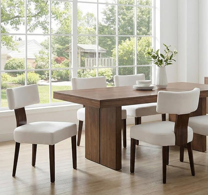 RIVOVA Set of 4 Modern Dining Chairs, Farmhouse Velvet Upholstered Dining Room Chairs Kitchen Chairs Side Armless Chairs with Curved Backrest Wood Legs, Cream