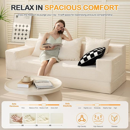Erament Convertible Futon Sofa Bed Couch, 78'' Corduroy Folding Sofas Bed, Compression Boneless Floor Couch Sofa Beds with 3 Pillows for Living Room Bedroom Apartment