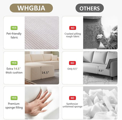 WHGBJA 108" Modular Sectional Sofa — Oversized Cloud Couch with L-Shape Chaise, Upholstered 3-Seat Modular Sectional for Living Room (Beige)
