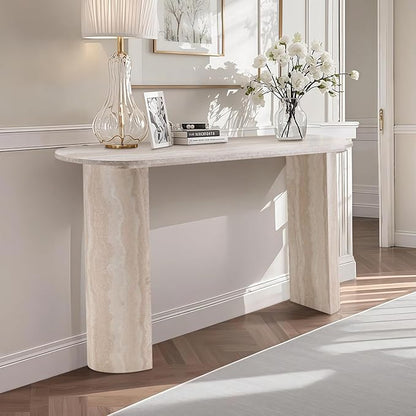 LKTART 55" MDF Console Table for Entryway, Narrow Entryway Table with Faux Mars Marble Pattern, Couch Table Behind Sofa with Curved Legs for Living Room Hallway Foyer
