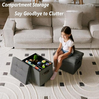 2 Pack Storage Ottoman Shoe Organizer for Closet - Adjustable Dividers Storage Box for Shoes | Clothes | Toy | Blanket, Foldable Foot Stool Small Bench Shoe Cabinet for Living Room & Bedroom