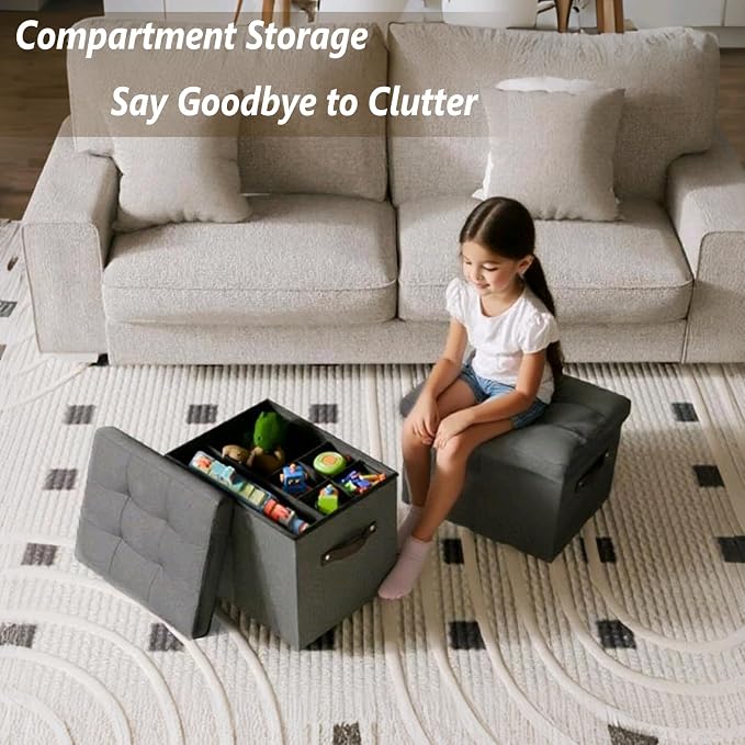 Storage Ottoman Shoe Organizer for Closet - Adjustable Dividers Storage Box for Shoes | Clothes | Toy | Blanket, Foldable Foot Stool Small Bench Shoe Cabinet for Living Room & Bedroom