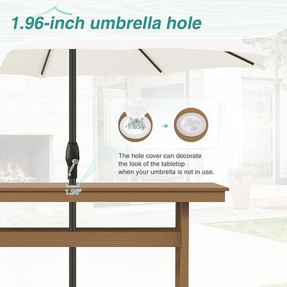 7 Piece Patio Dining Set, 66" Rectangle HDPS Weather Resistant Outdoor Table & 6 Patio Chairs Set with 1.96" Umbrella Hole, Heavy Duty Chairs for Backyard Balcony Deck, Brown