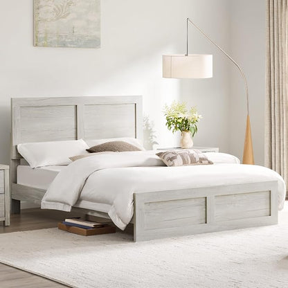 KISLOT Wood Bed Frame, Full Size Wooden Platform Bed Frame with Headboard and Footboard Mattress Foundation Farmhouse Bedroom Furniture No Box Spring Needed