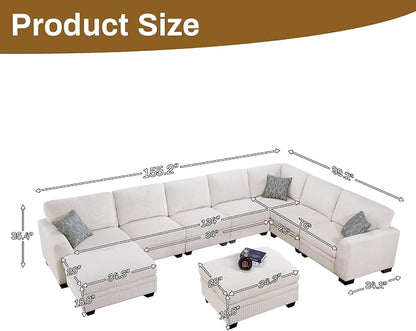 Legend Vansen Sectional Couches for Living Room,L-Shaped Corduroy Sofa with Ottoman for Living Room,Bedroom and Apartment (Cream, U-9)