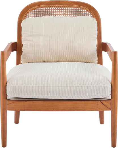 Christopher Knight Home Nadine Accent Chairs Set of 2, Wooden Club Chair, Rattan Open Back Armchair, Accent Reading Sofa Chair with Cushions, Club Chairs Set of 2 for Living Room Bedroom, Beige+Teak
