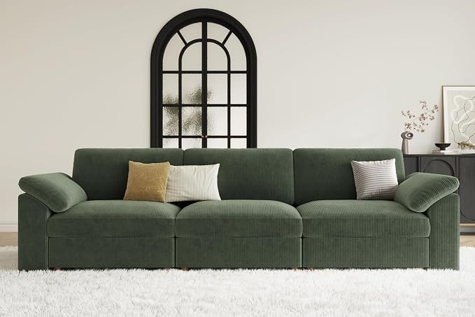 EASE MOOSE Oversized Sectional Modular Sofa, Comfty 3 Seat Cloud Couch, Modern Deep Seat Sectional for Living Room,Green