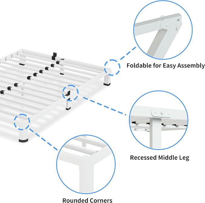 VIPSHOW 4 Inch White King Size Bed Frame, 3500Lbs Heavy Duty Metal Platform with Round Corner Legs Mattress Slide Stopper, Steel Slat Support No Box Spring Needed, Noise Free, Non-Slip, Easy Assembly