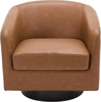 PU Leather Swivel Accent Chairs Set of 4, Barrel Club Chair Upholstered Armchair for Living Room - Brown