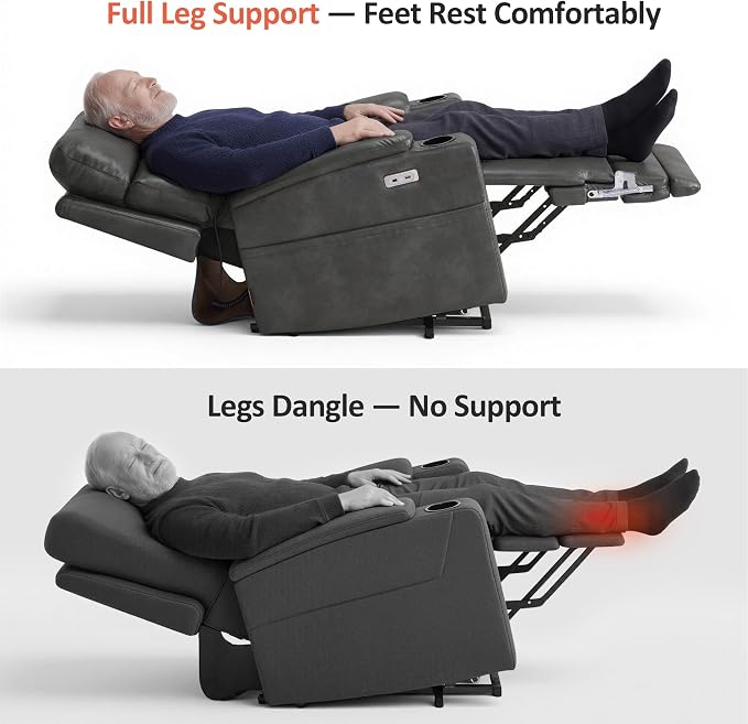 MCombo Lift Chair for Tall Man 6‘6’’, Dual Motor Power Lift Recliner Chair for Elderly, Lay Flat for Sleeping, Heat and Massage, USB & Type C, Faux Leather 7755 (Grey)