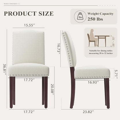 Upholstered Parsons Dining Chairs Set of 2, Modern Dining Room Chairs with Back, Fabric Kitchen Side Chairs with Wood Legs, Nailhead Trim for Dinner Farmhouse Restaurant, Beige