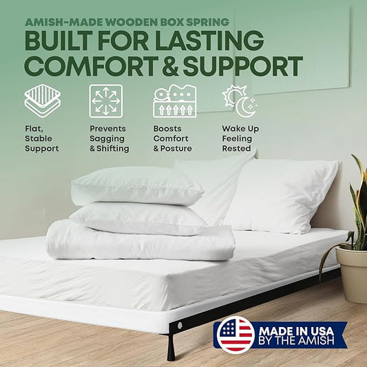 Greaton, 2.5” Queen Box Spring for Queen Bed – Amish-Made in the USA – Solid Wood Box Spring Mattress Foundation with Stable & Quiet Support – Flat-Packed & Easy Assembly – White