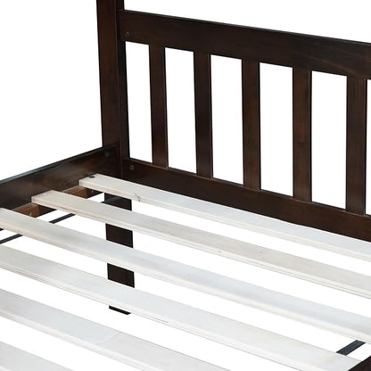 Merax Twin-Over-Twin Bunk Bed with Movable Trundle, Solid Wood Detachable Bunk Bed with Safety Guardrial and Ladder, Can be Converted Into 3 Separate Beds (Espresso)