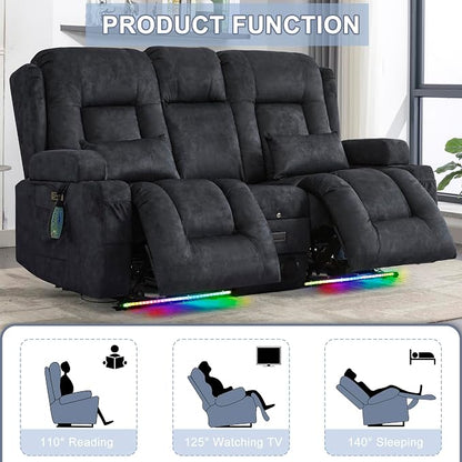 URRED Power Loveseat Recliner Sofa with Massage and Heat, Wall Hugger Reclining Loveseat with Console, RV Couch Home Theater Seating with LED Lights for Living Room (Dark Grey, 67" - 2 Seats)