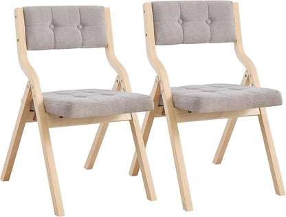 2-Pack Folding Dining Chairs with Cushion,Padded Foldable Dining Chairs,Portable Wooden Folding Chairs with Tufted Buttons Seat for Dining Rooms Kitchen Wedding and Party Indoor Lightgrey