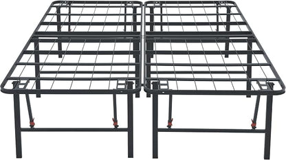 Amazon Basics Foldable Metal Platform Bed Frame with Storage, Sturdy Steel, No Box Spring Needed, 18 Inches High, Tool-Free Easy Assembly, Noise-Free, Queen Size, Black
