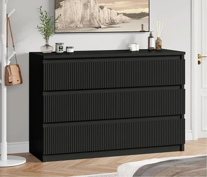 Jocoevol 6 Drawer Fluted Dresser, Modern Chest of Drawers for Bedroom with Hidden Handles, Wood Storage Organizer Cabinet for Living Room & Entryway, Black (15.7" D x 47.3" W x 31.6" H)