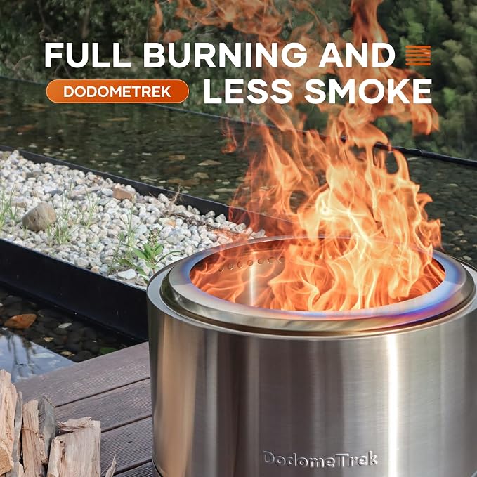 Smokeless Fire Pit, Portable Firepit Outdoor, 27 Inch Stainless Steel
