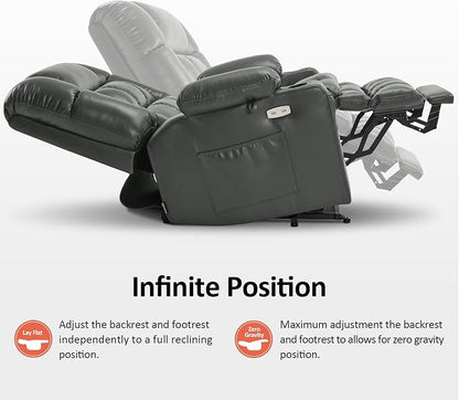 MCombo Small Dual Motor Power Lift Recliner Chair for Elderly, Zero Gravity Lift Chair with Heat and Massage, Lay Flat Recliner for Petite, USB Ports, Faux Leather R7894 (Grey, Small-Wide)