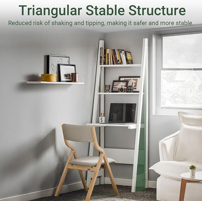 Haotian Ladder Desk with Shelves, Wall Desk for Small Space, Secretary Desk Workstation Dresser Shelf Freestanding Bookshelf, White FRG60-W | Freestanding Bookcase Desk for Storage & Study in Small Space, FRG60-W