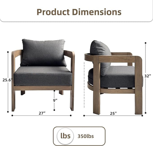 Outdoor Furniture Set, 2Pcs Patio Armchairs, Metal Modern Outside Furniture with 6'' Thick Cushions, Outdoor Conversation Set Balcony Chairs for Backyard, Porch,Deck, Grey