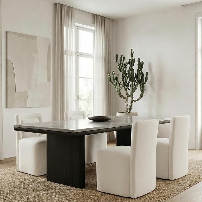 Hyfirm Upholstered Dining Chairs No Assembly, Set of 4 Modern Parsons Armless Kitchen Chairs with Padded Seat Cushion, Ready-to-Use White Linen Accent Side Chair for Diningroom Living Room Bedroom