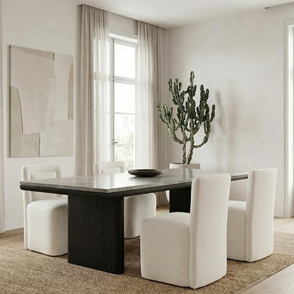 Hyfirm Upholstered Dining Chairs No Assembly, Set of 4 Modern Parsons Armless Kitchen Chairs with Padded Seat Cushion, Ready-to-Use White Linen Accent Side Chair for Diningroom Living Room Bedroom
