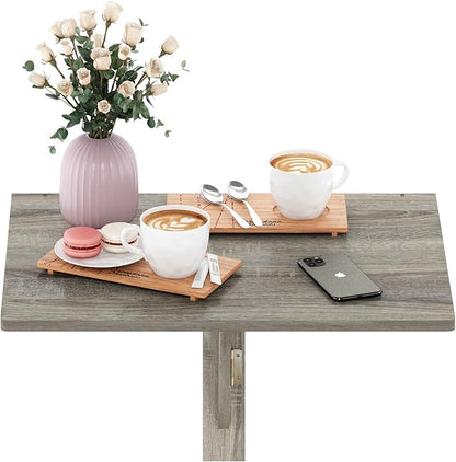 Furinno Hermite Grey Folding Table, Wall Mount Floating Table, 23.6 x 30.4 x 17.3, Easy Assembly, for Living Room, Office, Bedroom, Apartment, Grey Oak