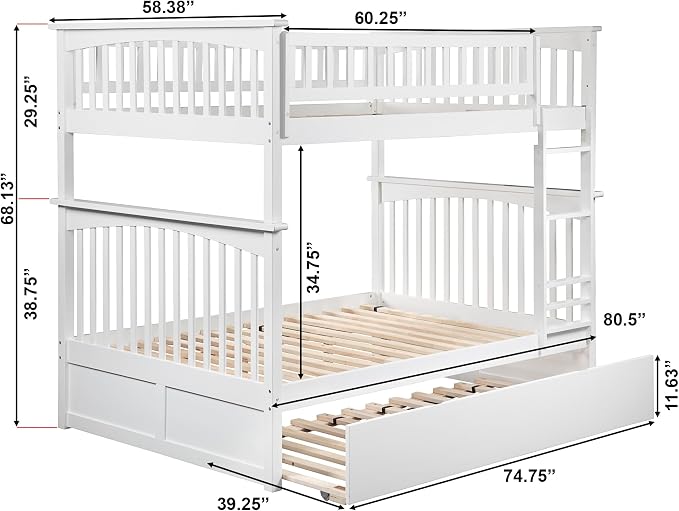 AFI, Columbia Ladder Bunk Bed Full Over Full with Twin Trundle, White