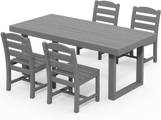 SERWALL HDPE Outdoor Dining Set for 4, 67'' Patio Table and Chairs Set | with Armless Seat